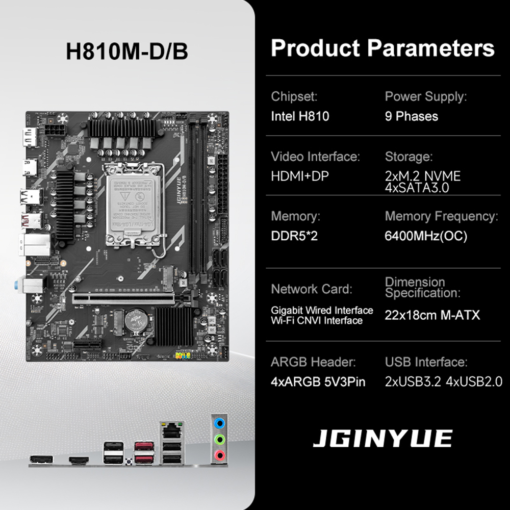 JGINYUE H810 Placa-mãe Intel L - Ddr5 64Gb avaliação e preço